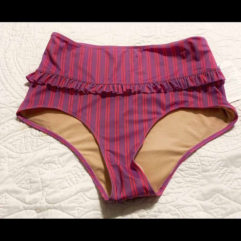 Kortni Jeane Purple Strip Swim Bottoms